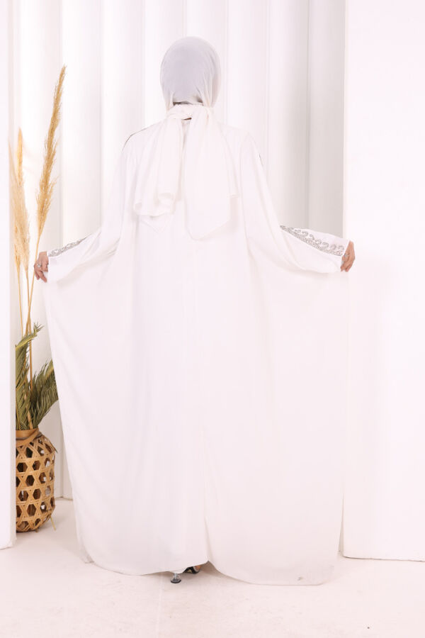 Taş İşlemeli Elbiseli Abaya Takım 8499 Ekru - 5