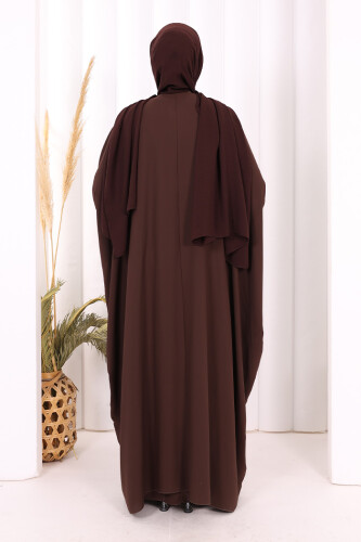 Taş İşlemeli Elbiseli Abaya Takım 8499 Kahverengi - 4