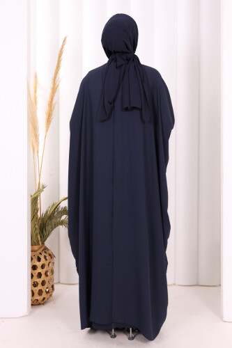 Taş İşlemeli Elbiseli Abaya Takım 8499 Lacivert - 4