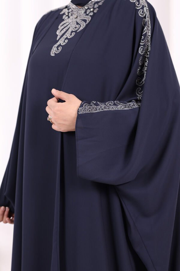 Taş İşlemeli Elbiseli Abaya Takım 8499 Lacivert - 6
