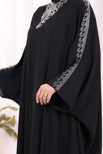 Taş İşlemeli Elbiseli Abaya Takım 8499 Siyah - 7