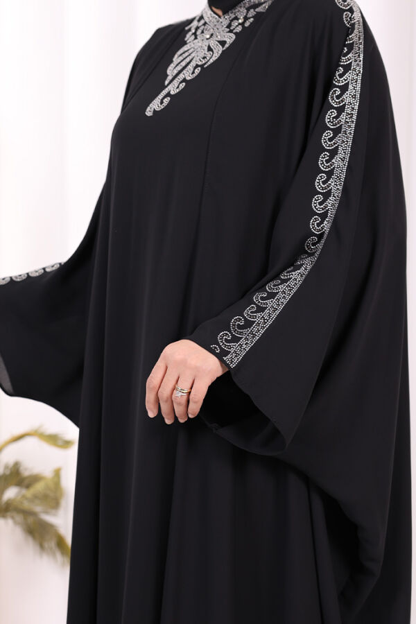 Taş İşlemeli Elbiseli Abaya Takım 8499 Siyah - 7
