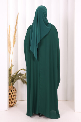 Taş İşlemeli Elbiseli Abaya Takım 8499 Zümrüt - 4