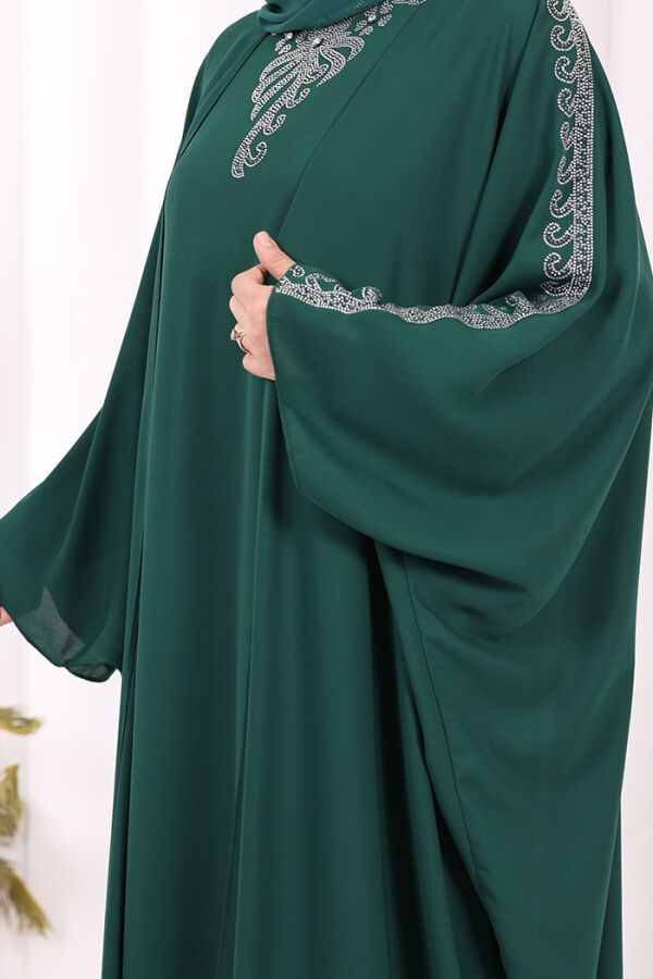 Taş İşlemeli Elbiseli Abaya Takım 8499 Zümrüt - 6