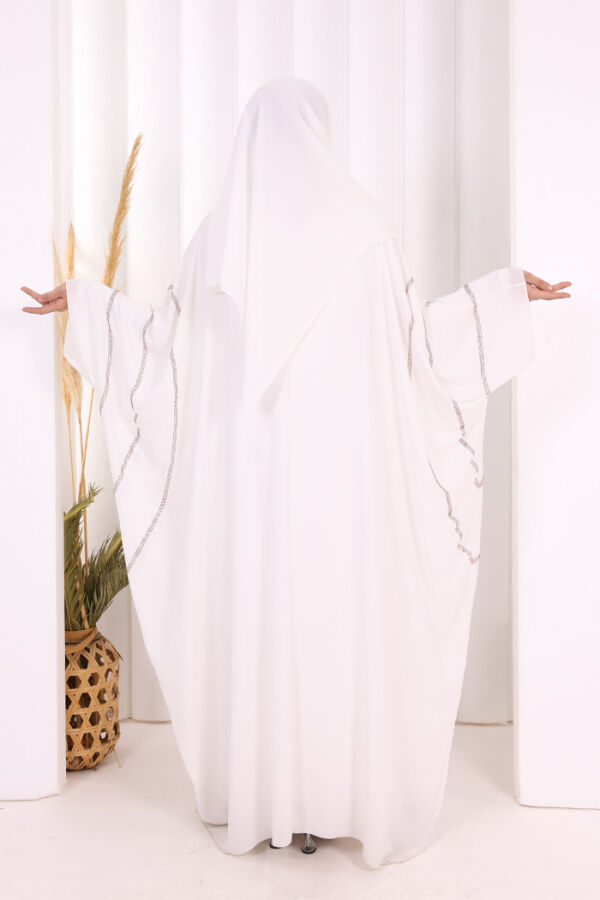 Taş İşleme Detaylı Abayalı Elbise Takım 8500 Ekru - 1