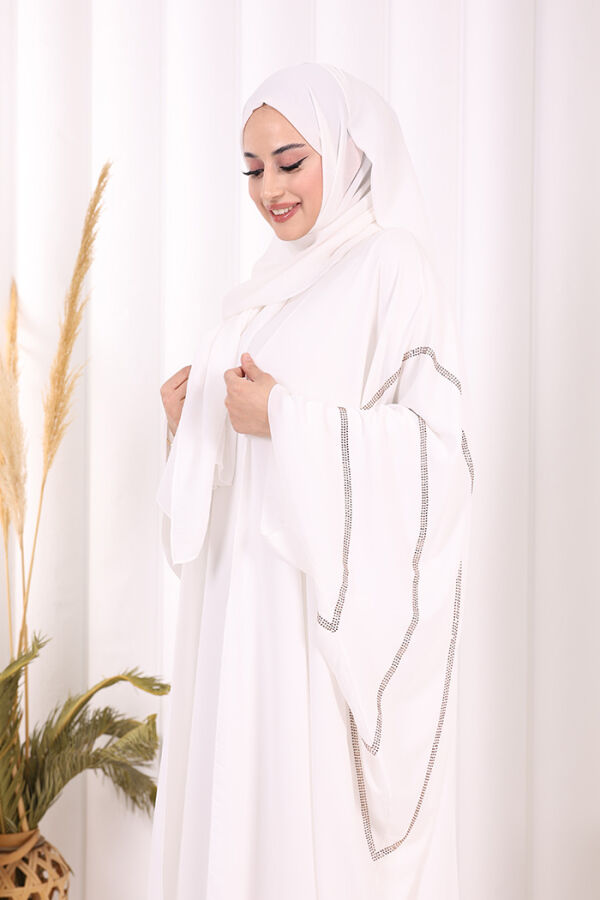 Taş İşleme Detaylı Abayalı Elbise Takım 8500 Ekru - 2