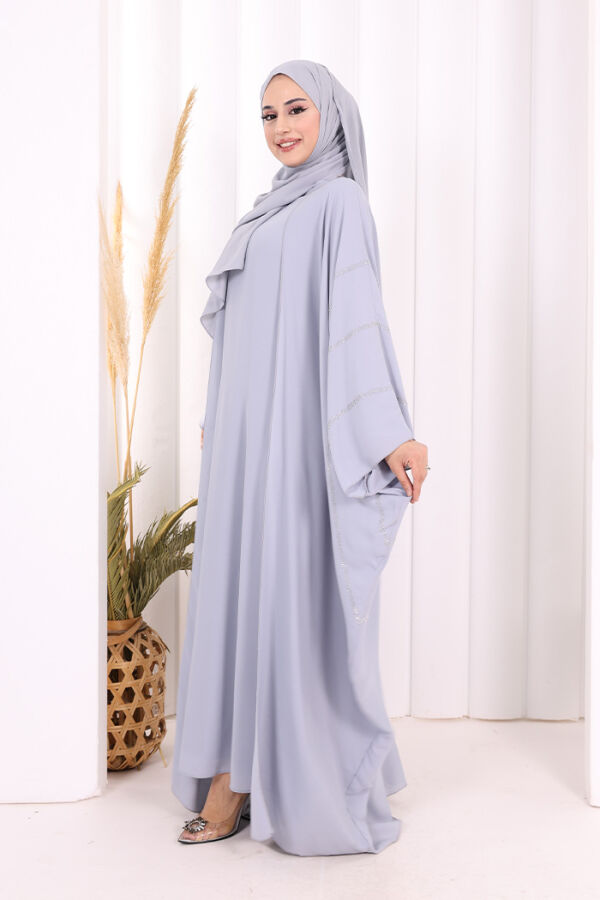 Taş İşleme Detaylı Abayalı Elbise Takım 8500 Gri - 3