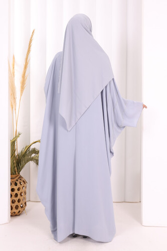 Taş İşleme Detaylı Abayalı Elbise Takım 8500 Gri - 5