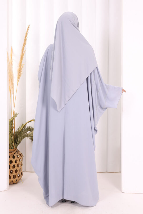 Taş İşleme Detaylı Abayalı Elbise Takım 8500 Gri - 5