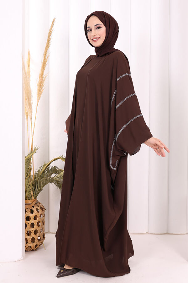 Taş İşleme Detaylı Abayalı Elbise Takım 8500 Kahverengi - 3