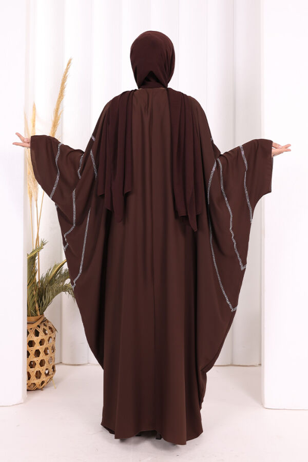 Taş İşleme Detaylı Abayalı Elbise Takım 8500 Kahverengi - 4