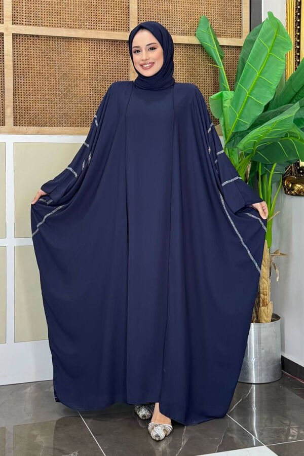 Taş İşleme Detaylı Abayalı Elbise Takım 8500 Lacivert - 1