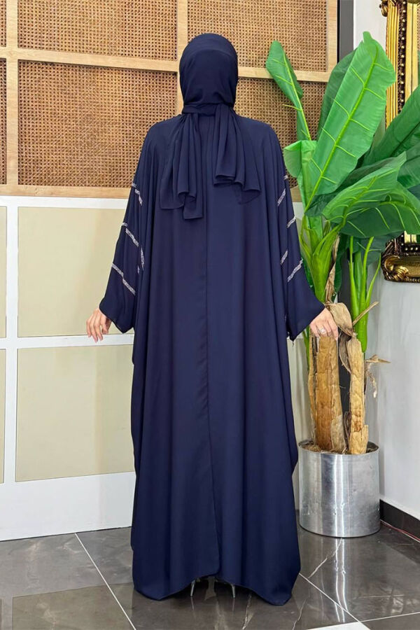 Taş İşleme Detaylı Abayalı Elbise Takım 8500 Lacivert - 2