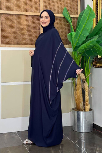 Taş İşleme Detaylı Abayalı Elbise Takım 8500 Lacivert - 3