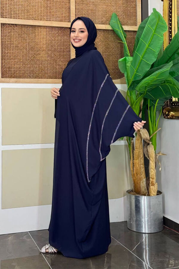 Taş İşleme Detaylı Abayalı Elbise Takım 8500 Lacivert - 3
