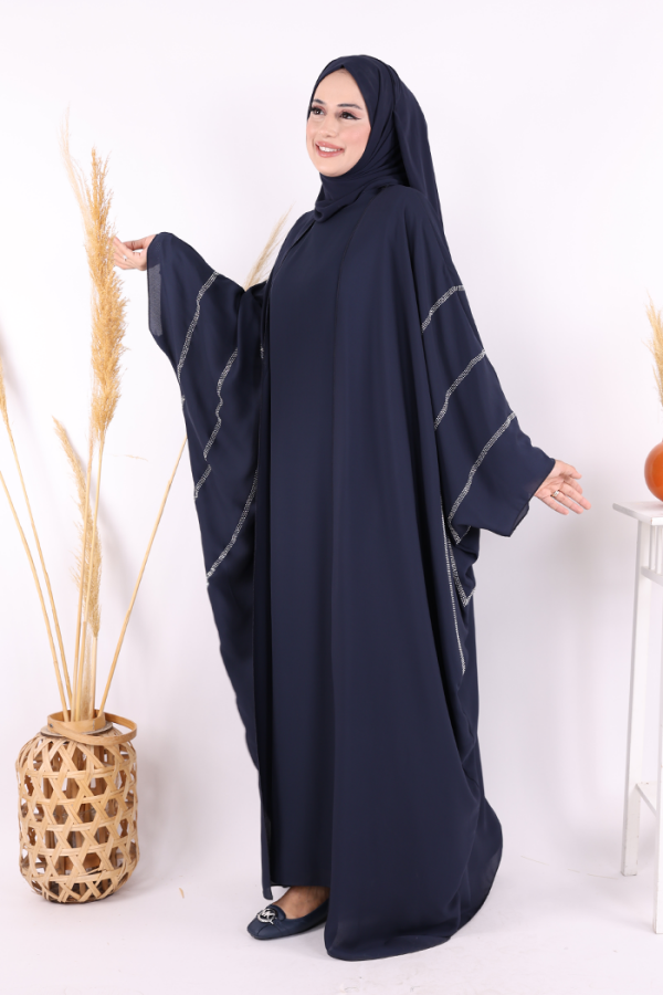 Taş İşleme Detaylı Abayalı Elbise Takım 8500 Lacivert - 2