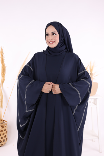 Taş İşleme Detaylı Abayalı Elbise Takım 8500 Lacivert - 4