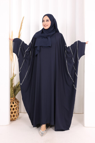 Taş İşleme Detaylı Abayalı Elbise Takım 8500 Lacivert - 1