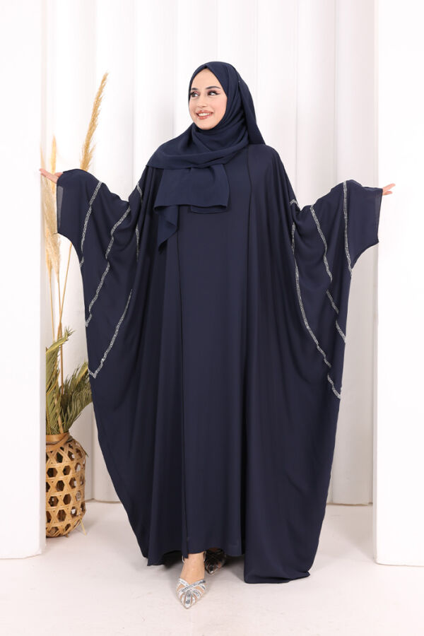 Taş İşleme Detaylı Abayalı Elbise Takım 8500 Lacivert - 1