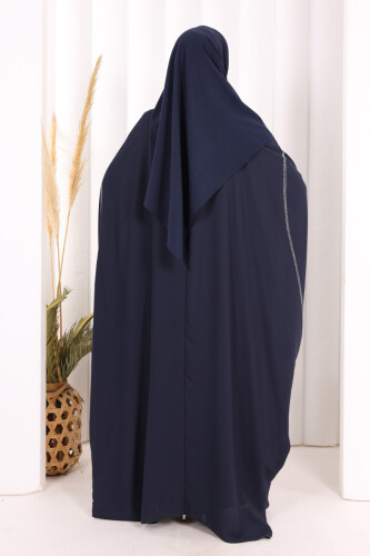 Taş İşleme Detaylı Abayalı Elbise Takım 8500 Lacivert - 4