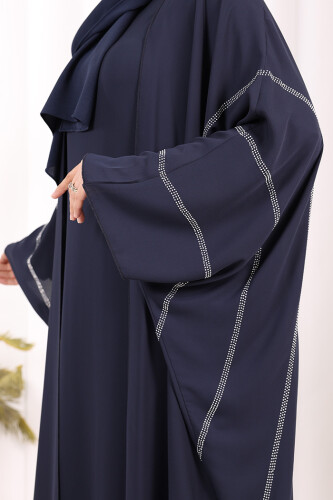 Taş İşleme Detaylı Abayalı Elbise Takım 8500 Lacivert - 6