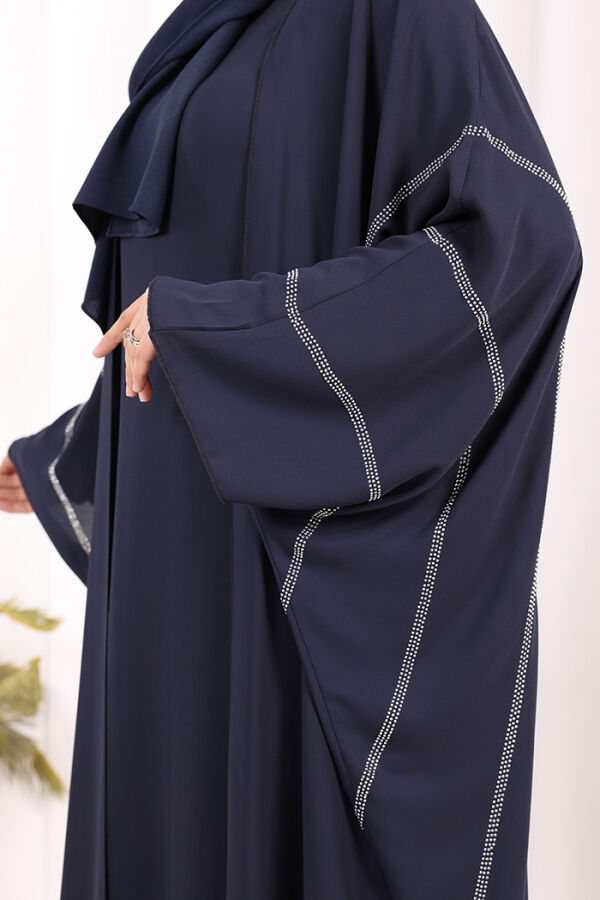 Taş İşleme Detaylı Abayalı Elbise Takım 8500 Lacivert - 6