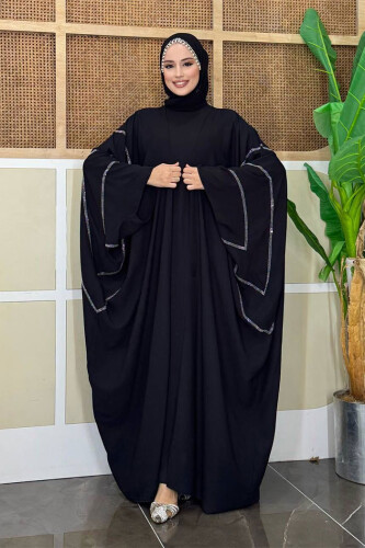 Taş İşleme Detaylı Abayalı Elbise Takım 8500 Siyah - Bym Fashion