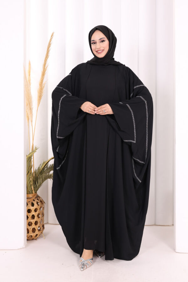 Taş İşleme Detaylı Abayalı Elbise Takım 8500 Siyah - 3