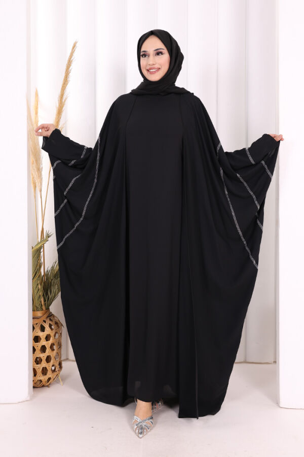 Taş İşleme Detaylı Abayalı Elbise Takım 8500 Siyah - 2