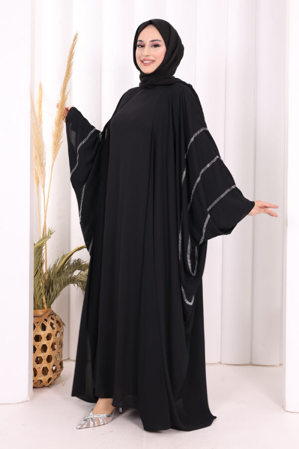 Taş İşleme Detaylı Abayalı Elbise Takım 8500 Siyah - 1