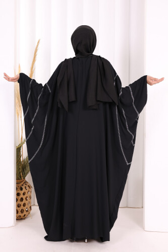 Taş İşleme Detaylı Abayalı Elbise Takım 8500 Siyah - 6