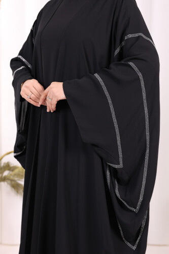 Taş İşleme Detaylı Abayalı Elbise Takım 8500 Siyah - 5