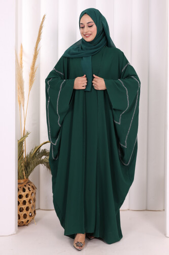 Taş İşleme Detaylı Abayalı Elbise Takım 8500 Zümrüt 
