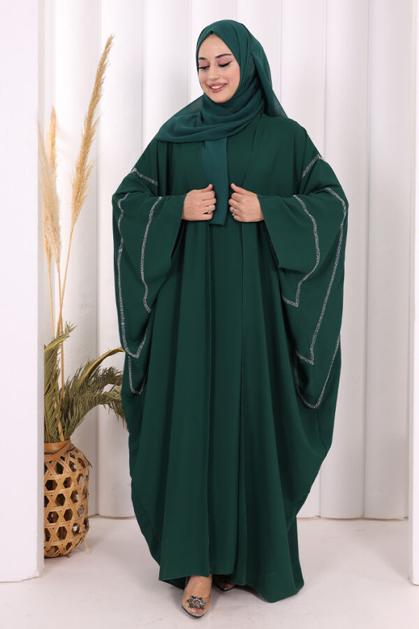 Taş İşleme Detaylı Abayalı Elbise Takım 8500 Zümrüt - 1