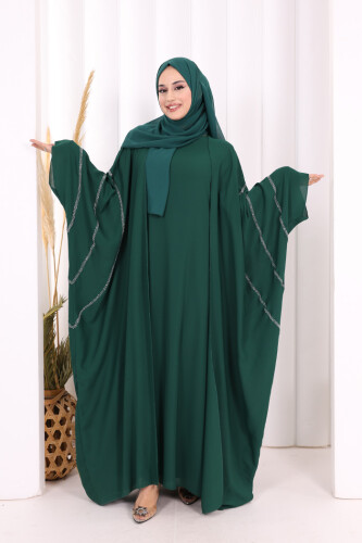 Taş İşleme Detaylı Abayalı Elbise Takım 8500 Zümrüt - 2
