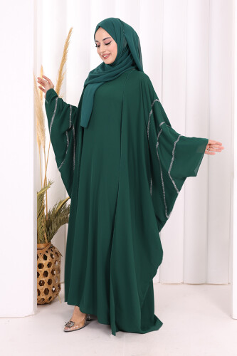 Taş İşleme Detaylı Abayalı Elbise Takım 8500 Zümrüt - 3