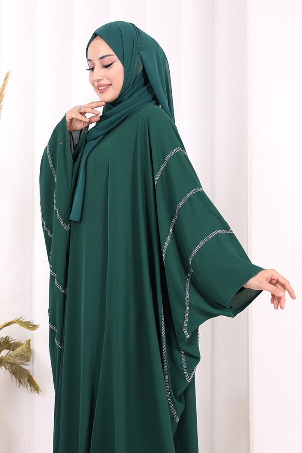 Taş İşleme Detaylı Abayalı Elbise Takım 8500 Zümrüt - 5