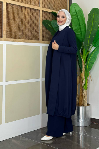 Kimono Bel Lastikli Pantolon Takım 8560 Lacivert 