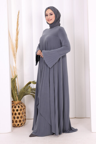 Pilise Detaylı Uzun Tunik ve Pantolon İkili Takım 8575 Gri - 2