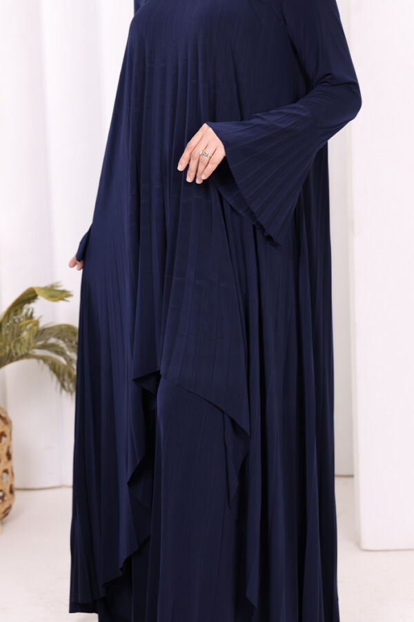 Pilise Detaylı Uzun Tunik ve Pantolon İkili Takım 8575 Lacivert - 6