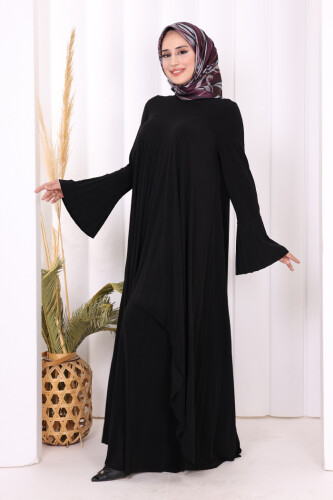Pilise Detaylı Uzun Tunik ve Pantolon İkili Takım 8575 Siyah - 3