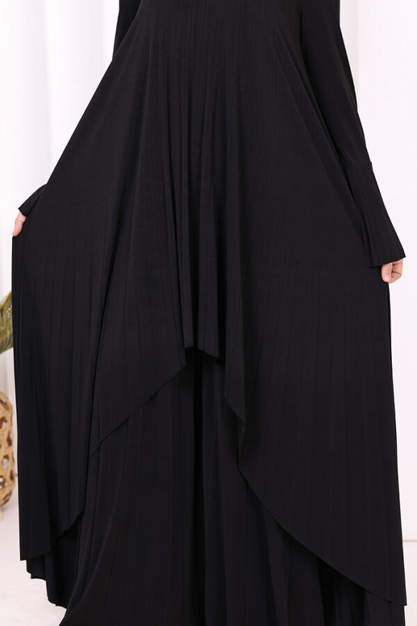 Pilise Detaylı Uzun Tunik ve Pantolon İkili Takım 8575 Siyah - 6