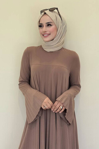 Pilise Detaylı Uzun Tunik ve Pantolon İkili Takım 8575 Taba - 4