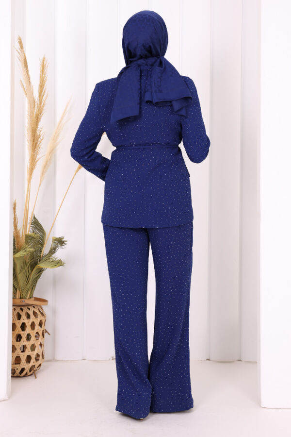 Taş Detaylı Ceket Pantolon İkili Takım 8599 Lacivert - 2