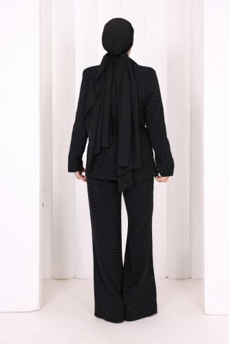 Taş Detaylı Ceket Pantolon İkili Takım 8599 Siyah - 4