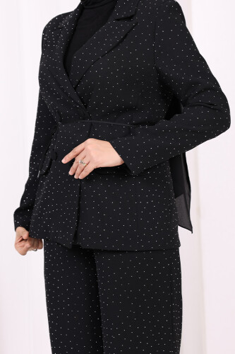 Taş Detaylı Ceket Pantolon İkili Takım 8599 Siyah - 6