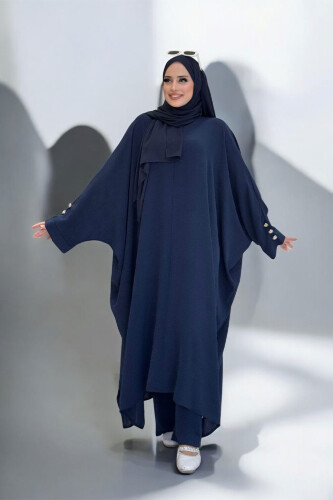Kol Düğme Detaylı Tunik Pantolon İkili Takım 8688 Lacivert - Bym Fashion