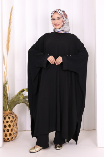 Kol Düğme Detaylı Tunik Pantolon İkili Takım 8688 Siyah - Bym Fashion