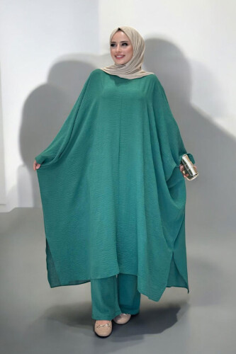 Kol Düğme Detaylı Tunik Pantolon İkili Takım 8688 Zümrüt - Bym Fashion