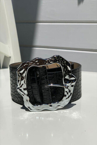 9004 Deri Desen Kemer Siyah - Bym Fashion